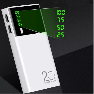 20000mAh Black Power Bank – Fast & Durable Portable Charger