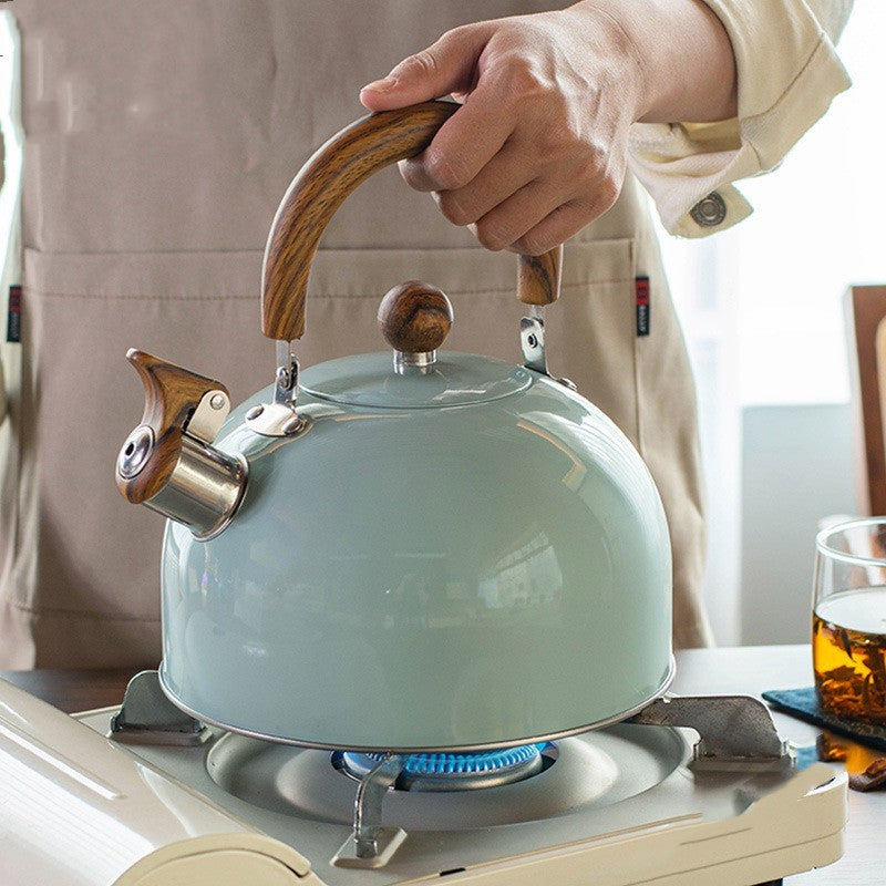 Stainless Steel Sky Gray Folding Handle Whistle Kettle