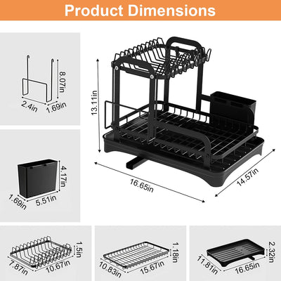 1Pc  2-Tier Dish Drying Rack For Kitchen