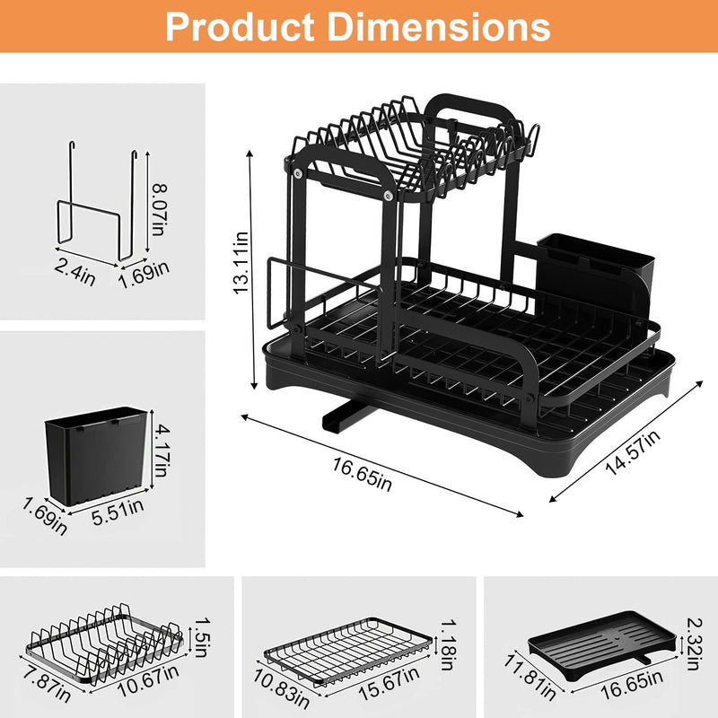 1Pc  2-Tier Dish Drying Rack For Kitchen