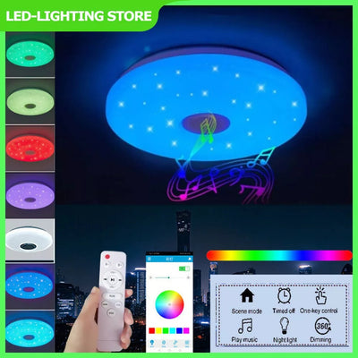 LED RGB Ceiling Light Bluetooth Speaker Music Light Dimming With Remote Control