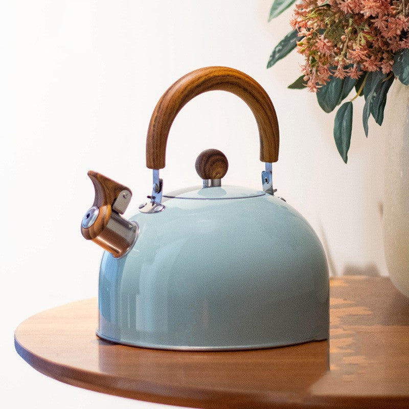 Stainless Steel Sky Gray Folding Handle Whistle Kettle